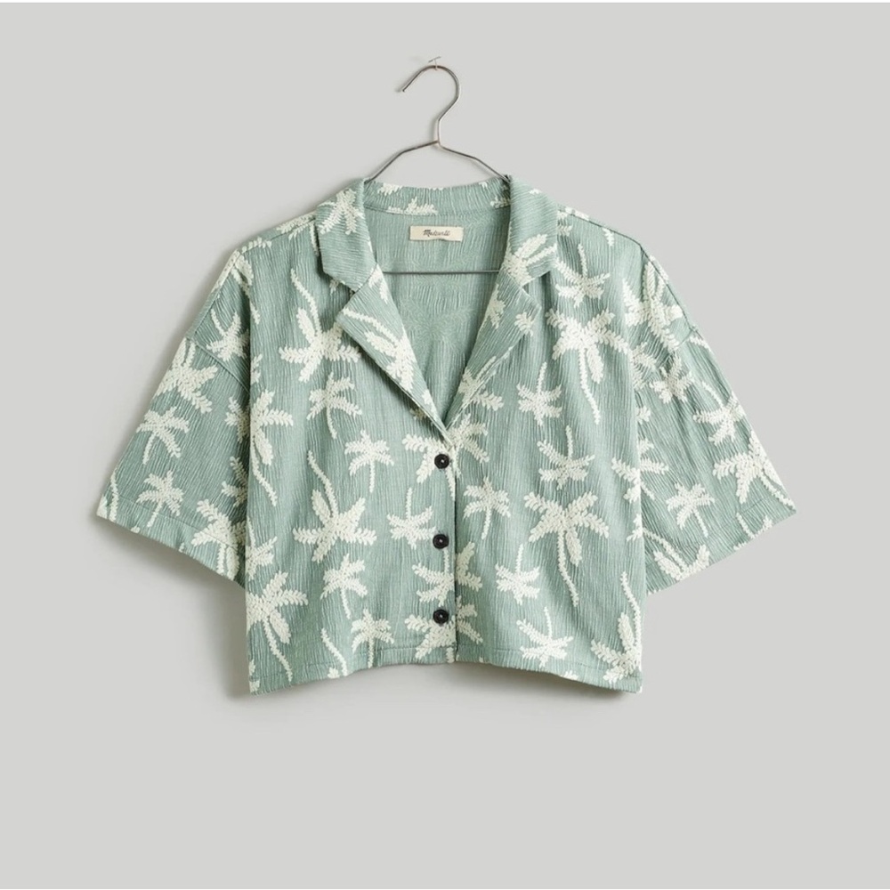 NWT Madewell Palm Jacquard Button-up Crop Resort Shirt size M Sage Green